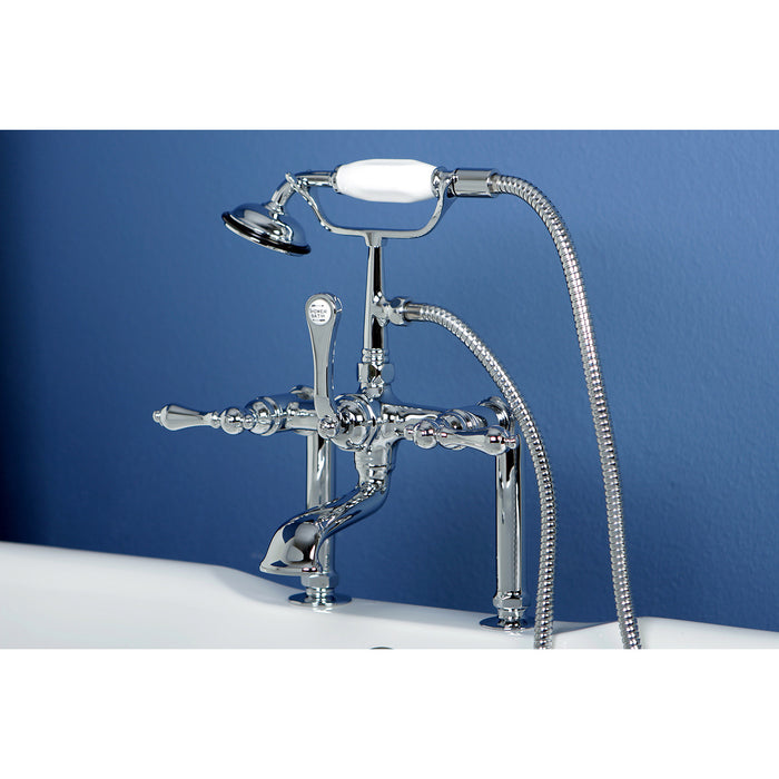 Kingston Heirloom CC104T1 - Vintage Three-Handle 2-Hole Deck-Mount Clawfoot Tub Faucet with Hand Shower, Polished Chrome
