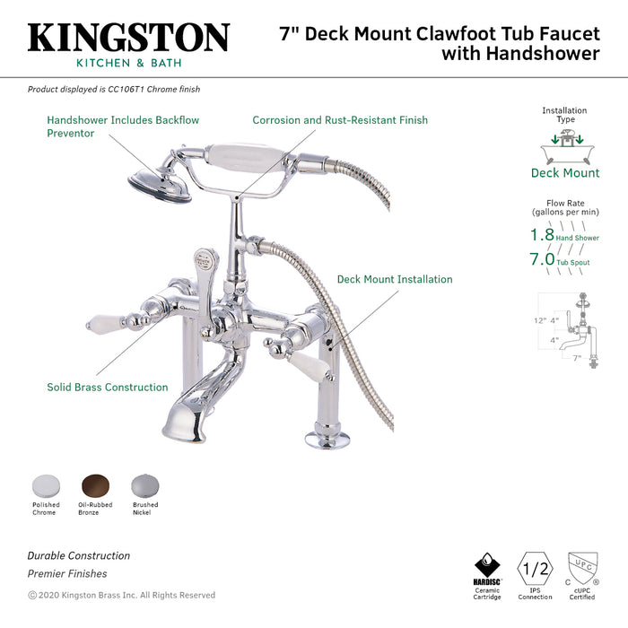 Vintage CC105T5 Three-Handle 2-Hole Deck Mount Clawfoot Tub Faucet with Hand Shower, Oil Rubbed Bronze