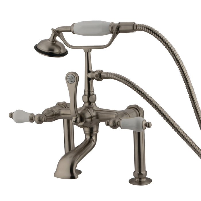 Vintage CC105T8 Three-Handle 2-Hole Deck Mount Clawfoot Tub Faucet with Hand Shower, Brushed Nickel