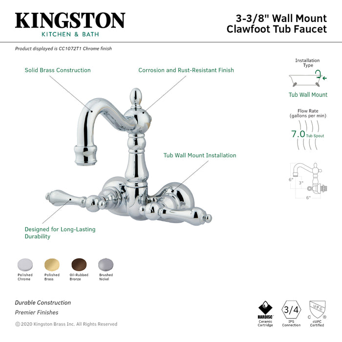 Vintage CC1071T2 Two-Handle 2-Hole Tub Wall Mount Clawfoot Tub Faucet, Polished Brass