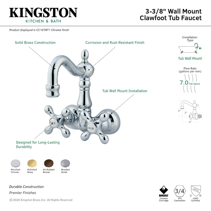 Vintage CC1077T5 Two-Handle 2-Hole Tub Wall Mount Clawfoot Tub Faucet, Oil Rubbed Bronze