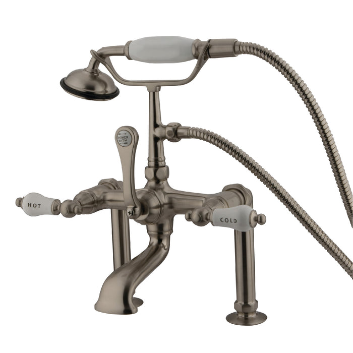 Vintage CC107T8 Three-Handle 2-Hole Deck Mount Clawfoot Tub Faucet with Hand Shower, Brushed Nickel