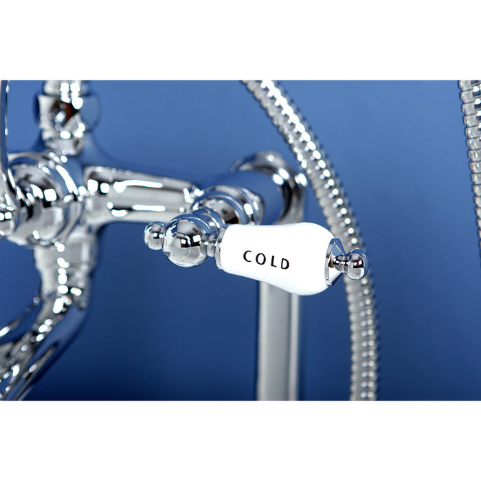 Kingston Heirloom CC108T1 - Vintage Three-Handle 2-Hole Deck-Mount Clawfoot Tub Faucet with Hand Shower, Polished Chrome