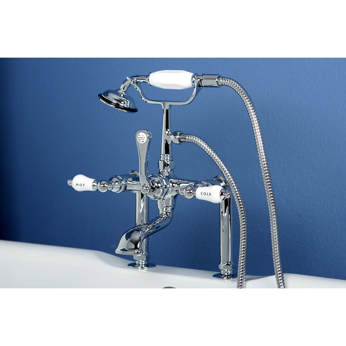 Kingston Heirloom CC108T1 - Vintage Three-Handle 2-Hole Deck-Mount Clawfoot Tub Faucet with Hand Shower, Polished Chrome