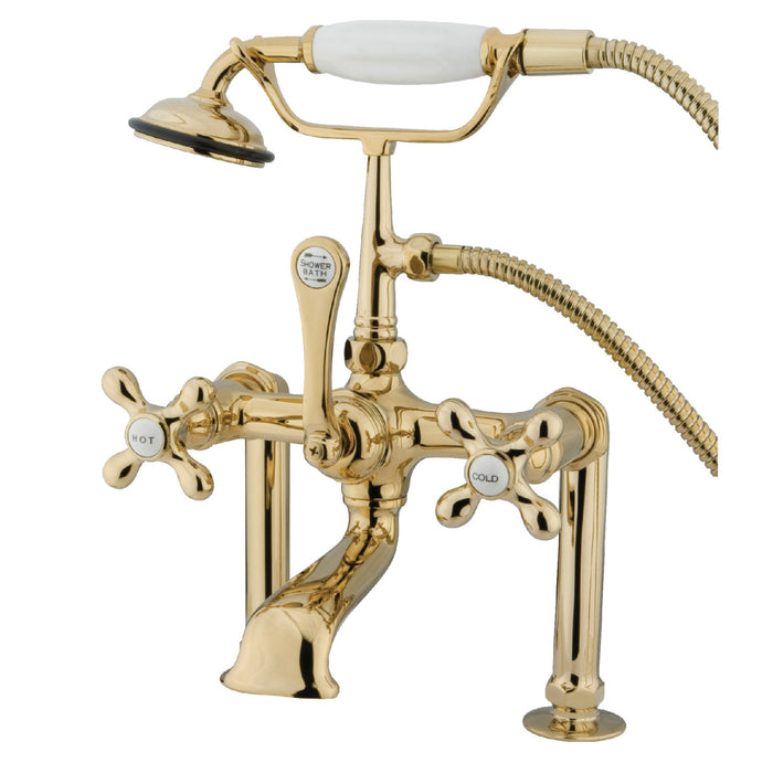 Vintage CC109T2 Three-Handle 2-Hole Deck Mount Clawfoot Tub Faucet with Hand Shower, Polished Brass