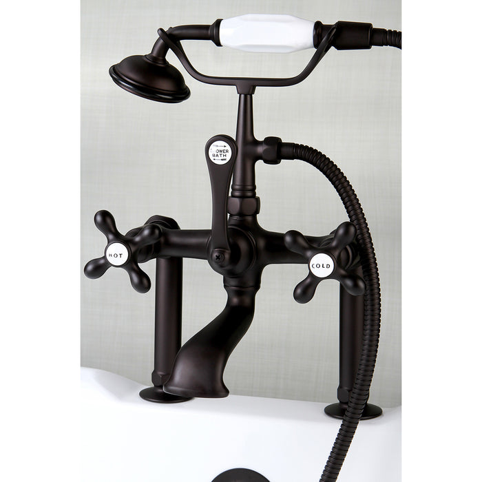 Kingston Heirloom CC109T5 - Vintage Three-Handle 2-Hole Deck-Mount Clawfoot Tub Faucet with Hand Shower, Oil Rubbed Bronze