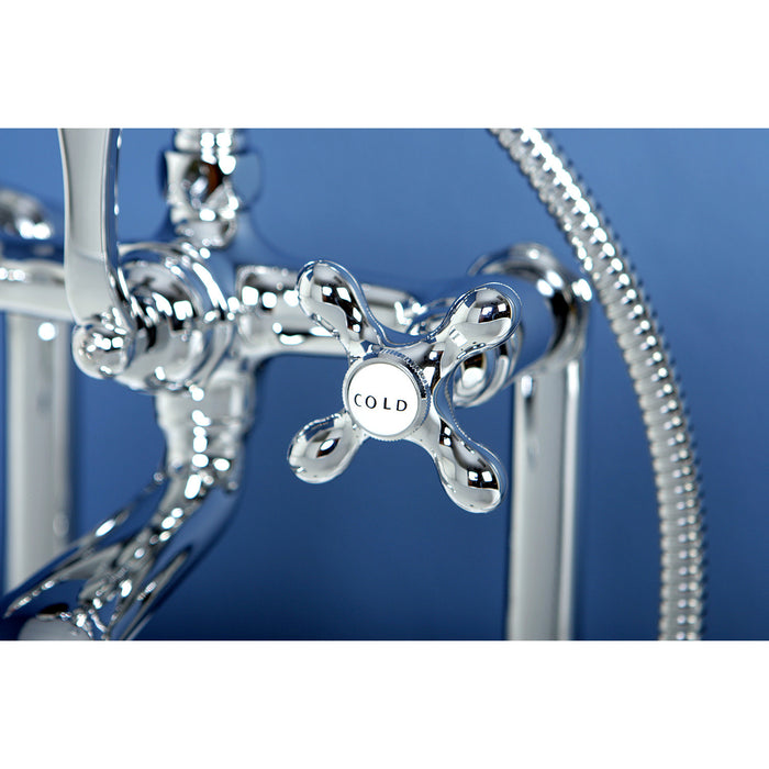 Kingston Heirloom CC110T1 - Vintage Three-Handle 2-Hole Deck-Mount Clawfoot Tub Faucet with Hand Shower, Polished Chrome