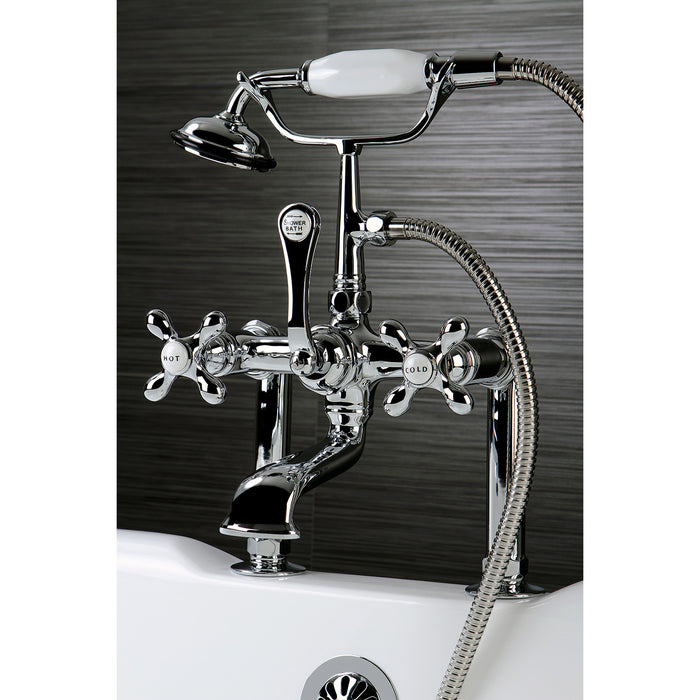 Kingston Heirloom CC110T1 - Vintage Three-Handle 2-Hole Deck-Mount Clawfoot Tub Faucet with Hand Shower, Polished Chrome