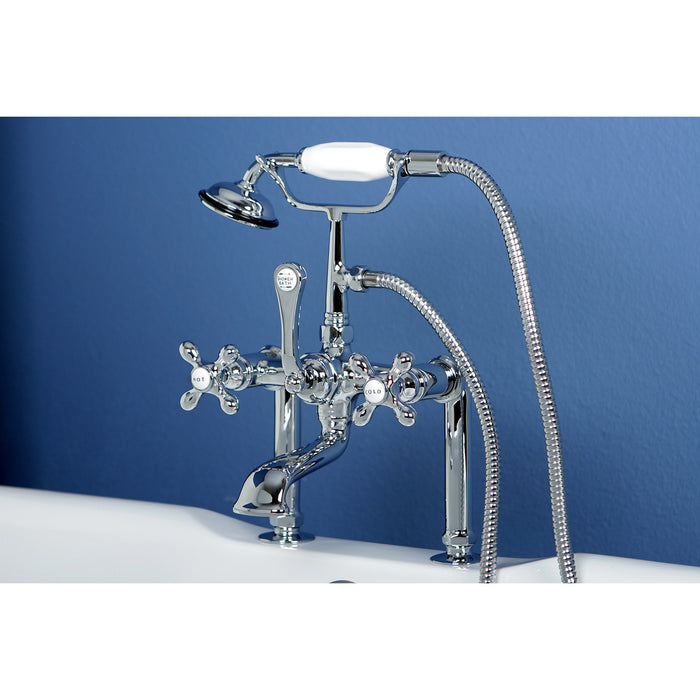 Kingston Heirloom CC110T1 - Vintage Three-Handle 2-Hole Deck-Mount Clawfoot Tub Faucet with Hand Shower, Polished Chrome