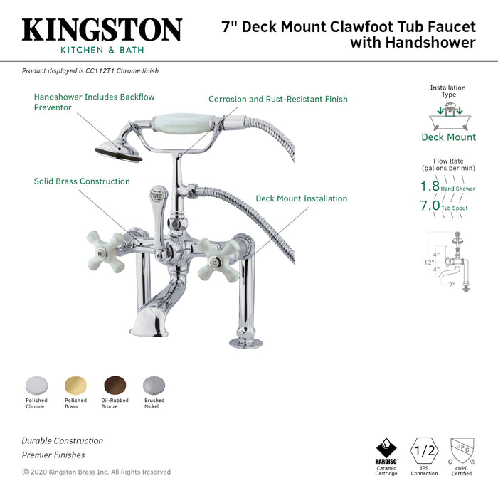 Vintage CC111T5 Three-Handle 2-Hole Deck Mount Clawfoot Tub Faucet with Hand Shower, Oil Rubbed Bronze
