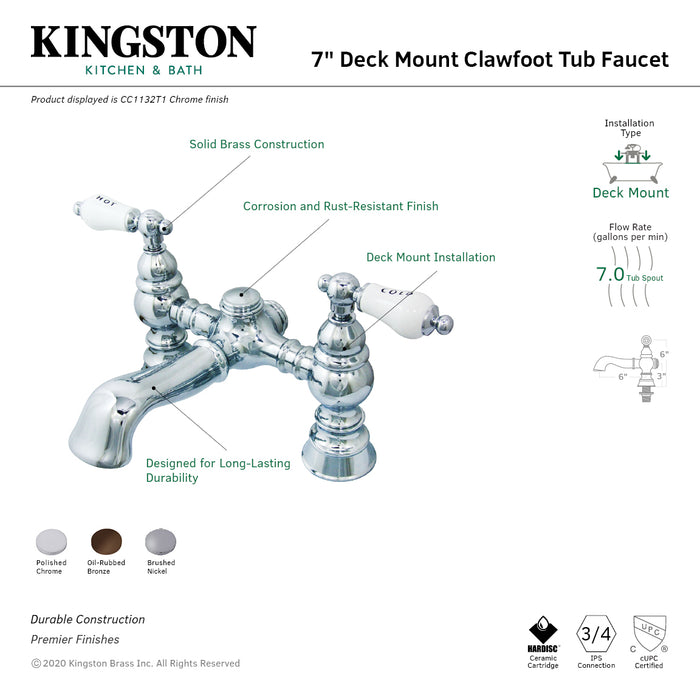 Kingston Heirloom CC1132T5 - Vintage Two-Handle 2-Hole Deck-Mount Clawfoot Tub Faucet, Oil Rubbed Bronze