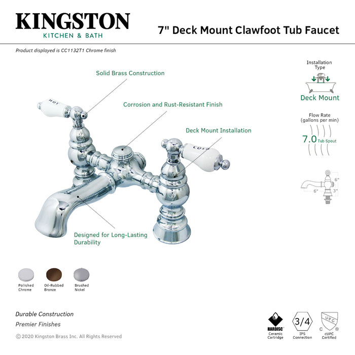 Vintage CC1132T8 Two-Handle 2-Hole Deck Mount Clawfoot Tub Faucet, Brushed Nickel
