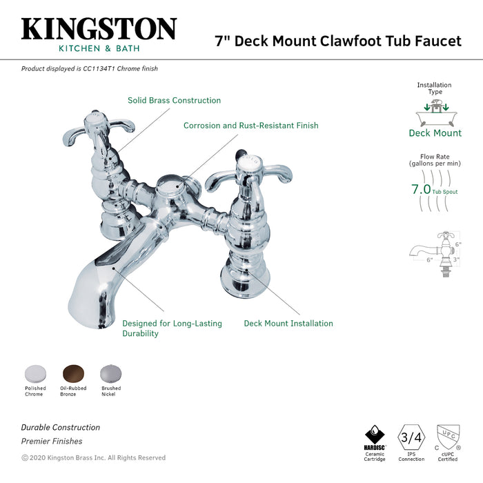 Vintage CC1134T5 Two-Handle 2-Hole Deck Mount Clawfoot Tub Faucet, Oil Rubbed Bronze