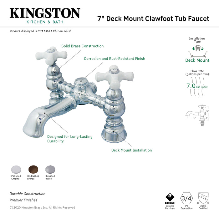 Vintage CC1136T8 Two-Handle 2-Hole Deck Mount Clawfoot Tub Faucet, Brushed Nickel