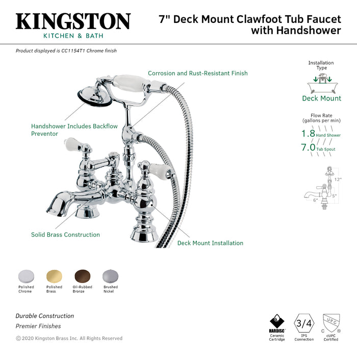 Vintage CC1154T2 Two-Handle 2-Hole Deck Mount Clawfoot Tub Faucet with Hand Shower, Polished Brass