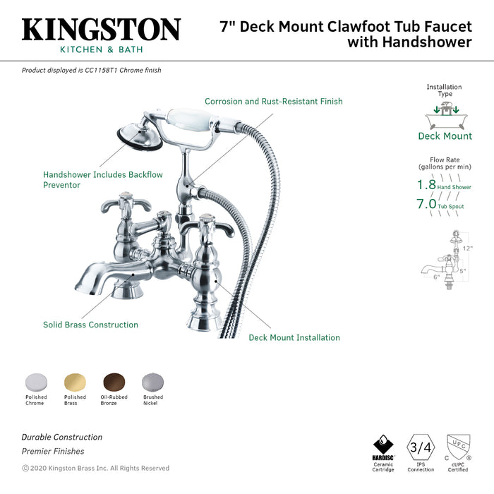 Vintage CC1158T2 Two-Handle 2-Hole Deck Mount Clawfoot Tub Faucet with Hand Shower, Polished Brass