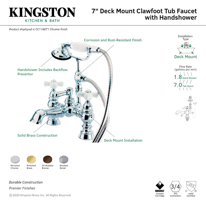 Vintage CC1160T2 Two-Handle 2-Hole Deck Mount Clawfoot Tub Faucet with Hand Shower, Polished Brass
