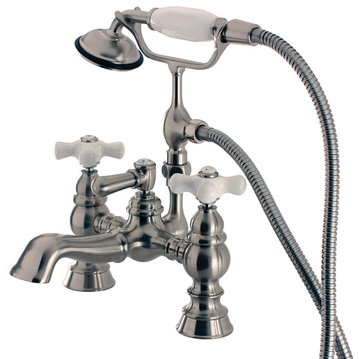 Vintage CC1160T8 Two-Handle 2-Hole Deck Mount Clawfoot Tub Faucet with Hand Shower, Brushed Nickel