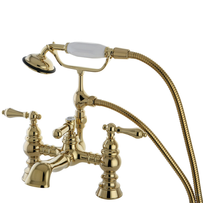 Heritage CC1161T2 Three-Handle 2-Hole Deck Mount Clawfoot Tub Faucet with Hand Shower, Polished Brass