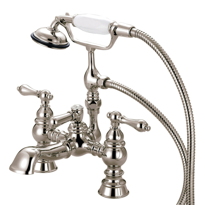 Heritage CC1161T8 Three-Handle 2-Hole Deck Mount Clawfoot Tub Faucet with Hand Shower, Brushed Nickel