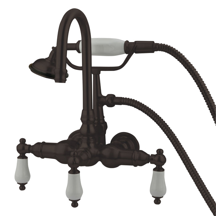 Kingston Heirloom CC11T5 - Vintage Three-Handle 2-Hole Tub Wall Mount Clawfoot Tub Faucet with Hand Shower, Oil Rubbed Bronze
