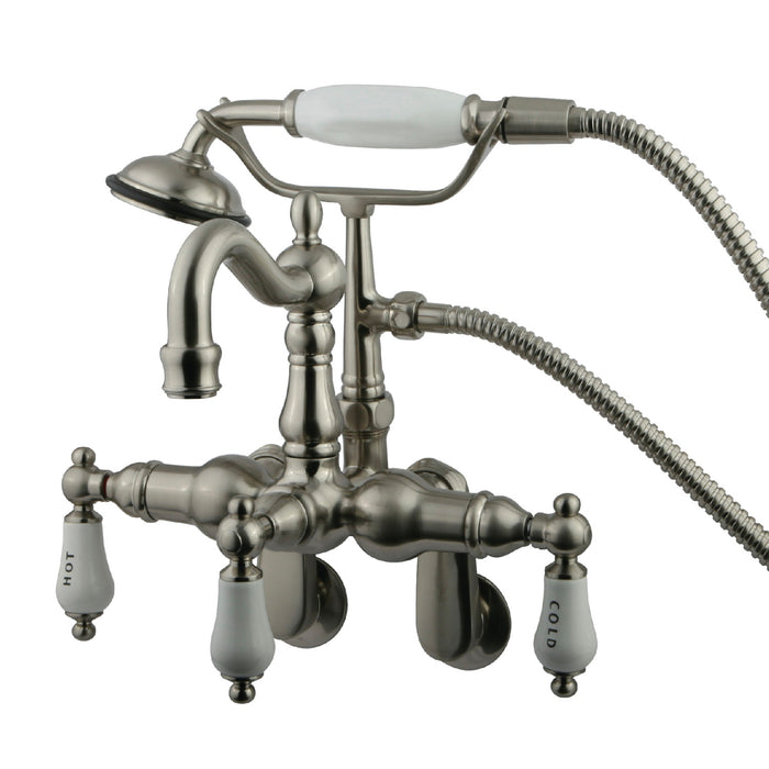 Vintage CC1303T8 Three-Handle 2-Hole Tub Wall Mount Clawfoot Tub Faucet with Hand Shower, Brushed Nickel