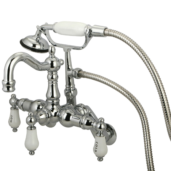 Kingston Heirloom CC1304T1 - Vintage Three-Handle 2-Hole Tub Wall Mount Clawfoot Tub Faucet with Hand Shower, Polished Chrome