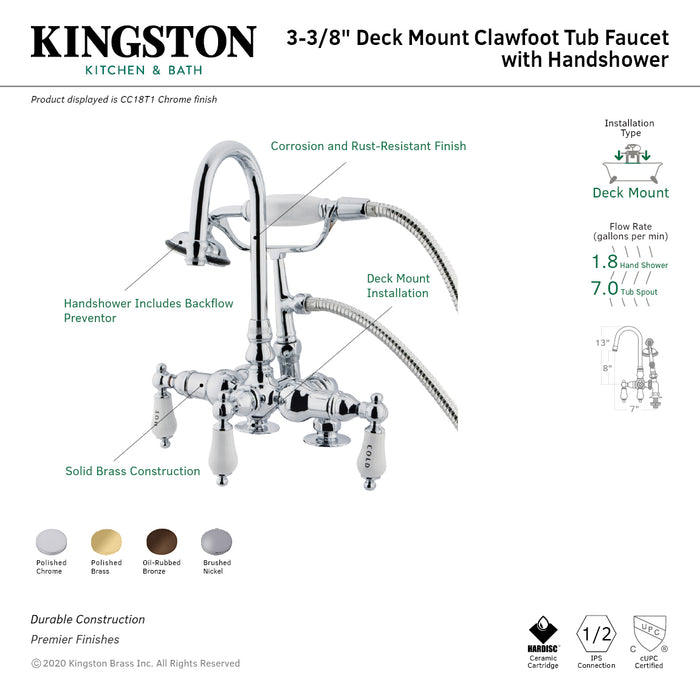 Vintage CC17T2 Three-Handle 2-Hole Deck Mount Clawfoot Tub Faucet with Hand Shower, Polished Brass