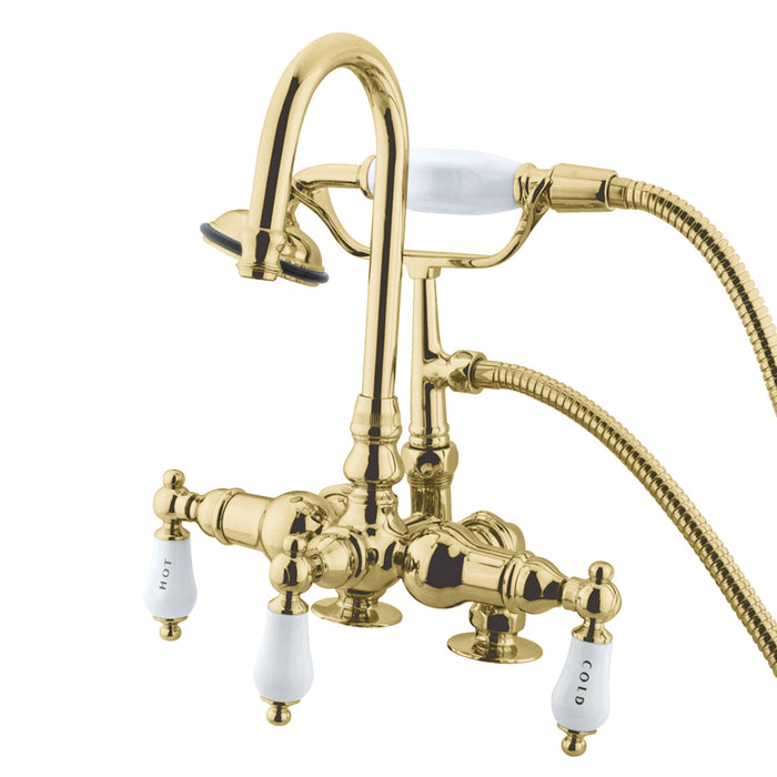 Vintage CC17T2 Three-Handle 2-Hole Deck Mount Clawfoot Tub Faucet with Hand Shower, Polished Brass