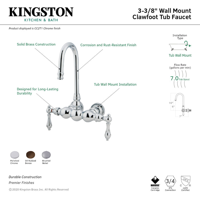 Vintage CC1T5 Two-Handle 2-Hole Tub Wall Mount Clawfoot Tub Faucet, Oil Rubbed Bronze