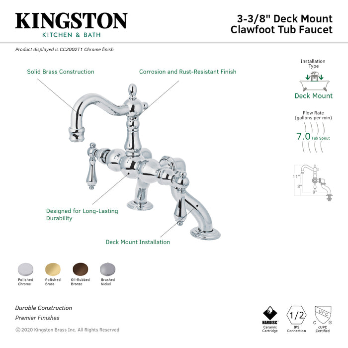 Vintage CC2001T5 Two-Handle 2-Hole Deck Mount Clawfoot Tub Faucet, Oil Rubbed Bronze