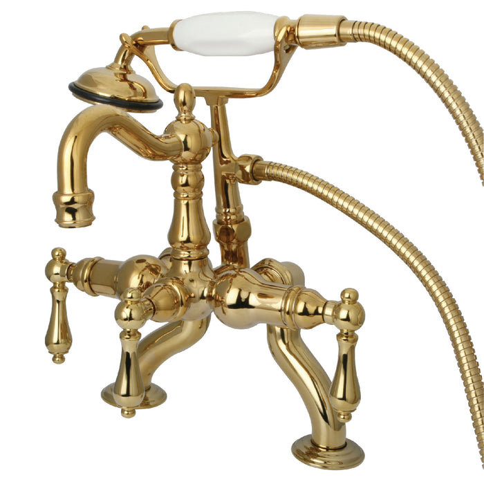 Vintage CC2007T2 Three-Handle 2-Hole Deck Mount Clawfoot Tub Faucet with Hand Shower, Polished Brass
