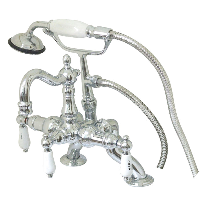 Kingston Heirloom CC2010T1 - Vintage Three-Handle 2-Hole Deck-Mount Clawfoot Tub Faucet with Hand Shower, Polished Chrome