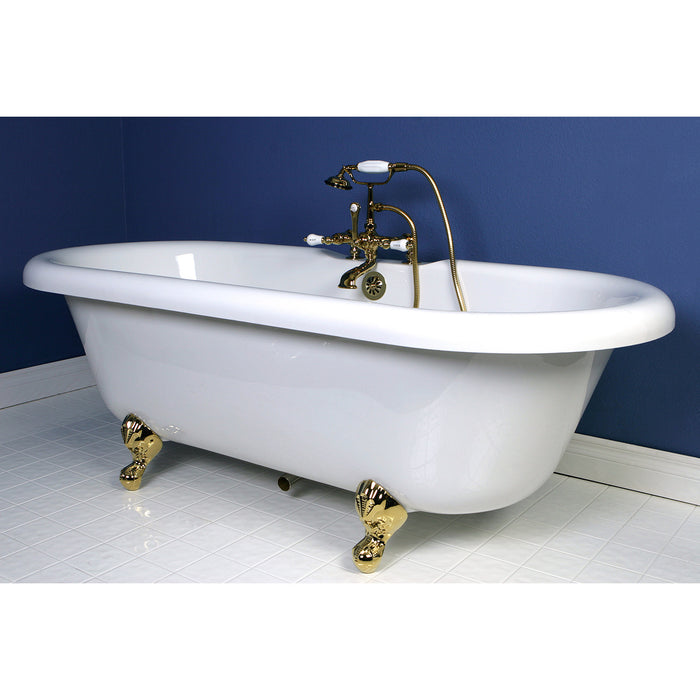 Vintage CC207T2 Three-Handle 2-Hole Deck Mount Clawfoot Tub Faucet with Hand Shower, Polished Brass