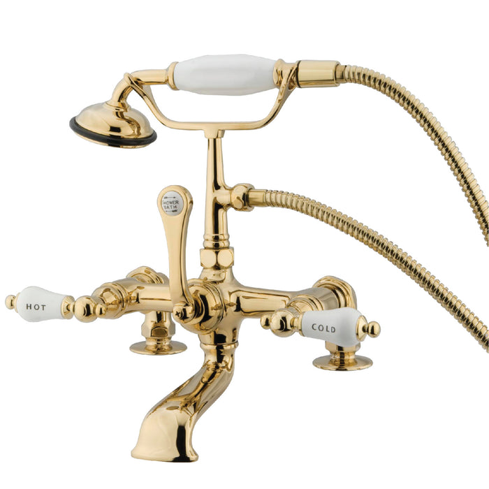 Vintage CC207T2 Three-Handle 2-Hole Deck Mount Clawfoot Tub Faucet with Hand Shower, Polished Brass