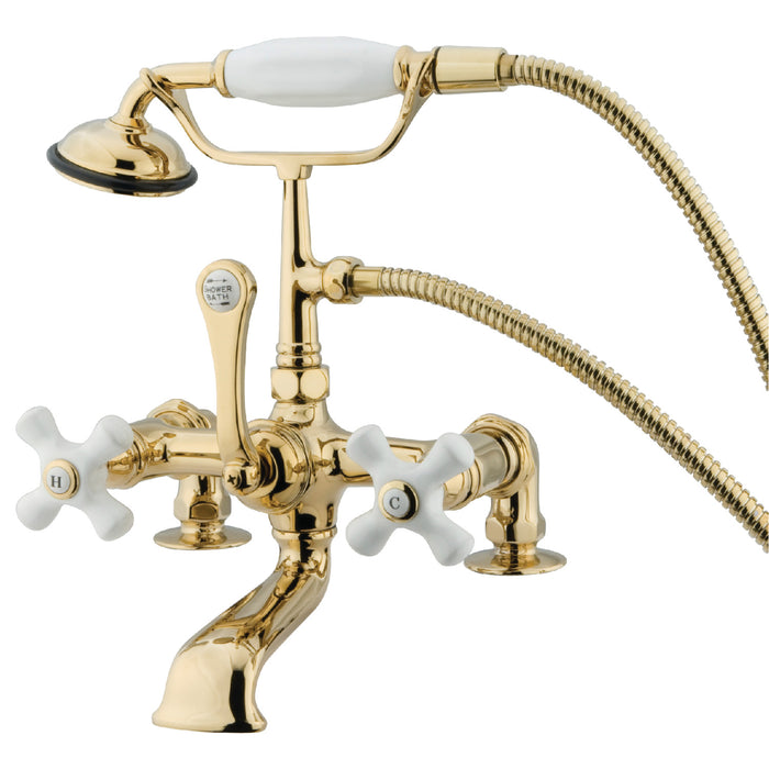 Vintage CC211T2 Three-Handle 2-Hole Deck Mount Clawfoot Tub Faucet with Hand Shower, Polished Brass