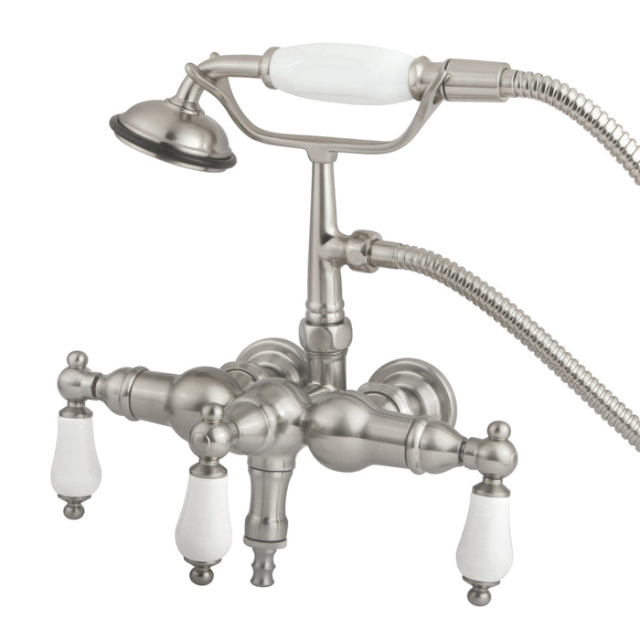 Kingston Heirloom CC23T8 - Vintage Three-Handle 2-Hole Tub Wall Mount Clawfoot Tub Faucet with Hand Shower, Brushed Nickel