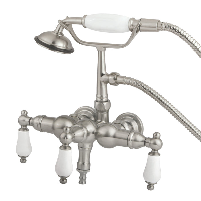 Vintage CC23T8 Three-Handle 2-Hole Tub Wall Mount Clawfoot Tub Faucet with Hand Shower, Brushed Nickel