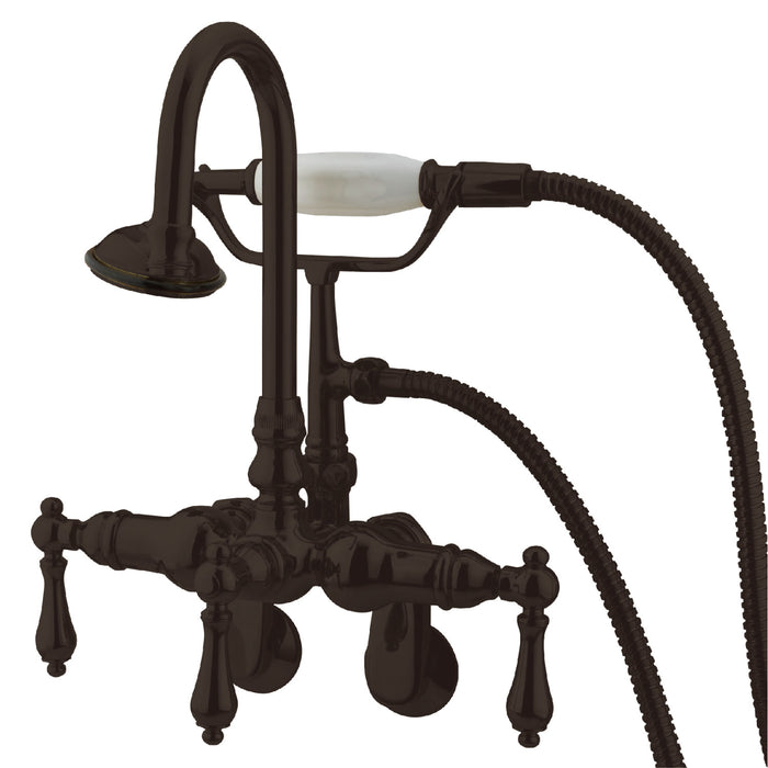 Kingston Heirloom CC301T5 - Vintage Three-Handle 2-Hole Tub Wall Mount Clawfoot Tub Faucet with Hand Shower, Oil Rubbed Bronze