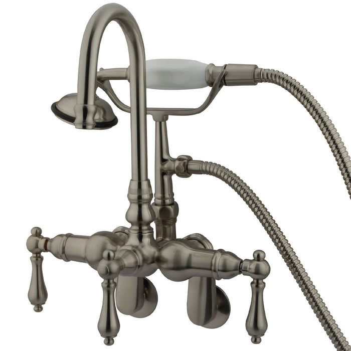 Kingston Heirloom CC301T8 - Vintage Three-Handle 2-Hole Tub Wall Mount Clawfoot Tub Faucet with Hand Shower, Brushed Nickel