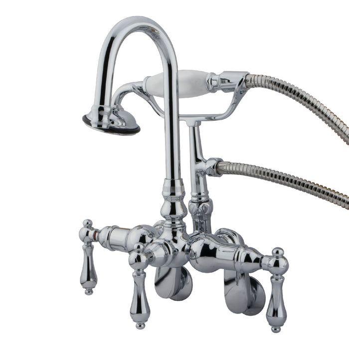 Kingston Heirloom CC302T1 - Vintage Three-Handle 2-Hole Tub Wall Mount Clawfoot Tub Faucet with Hand Shower, Polished Chrome