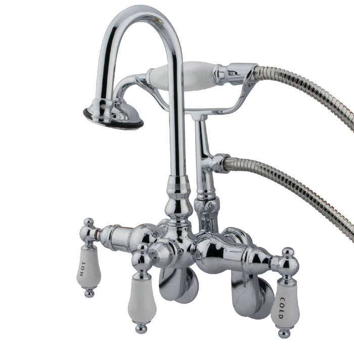 Kingston Heirloom CC304T1 - Vintage Three-Handle 2-Hole Tub Wall Mount Clawfoot Tub Faucet with Hand Shower, Polished Chrome