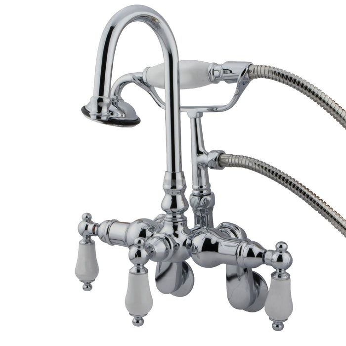 Kingston Heirloom CC306T1 - Vintage Three-Handle 2-Hole Tub Wall Mount Clawfoot Tub Faucet with Hand Shower, Polished Chrome