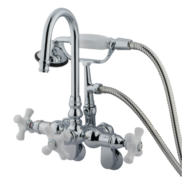 Kingston Heirloom CC308T1 - Vintage Three-Handle 2-Hole Tub Wall Mount Clawfoot Tub Faucet with Hand Shower, Polished Chrome