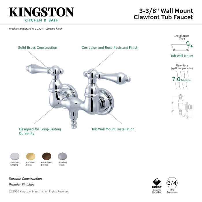 Vintage CC31T2 Two-Handle 2-Hole Tub Wall Mount Tub Faucet, Polished Brass