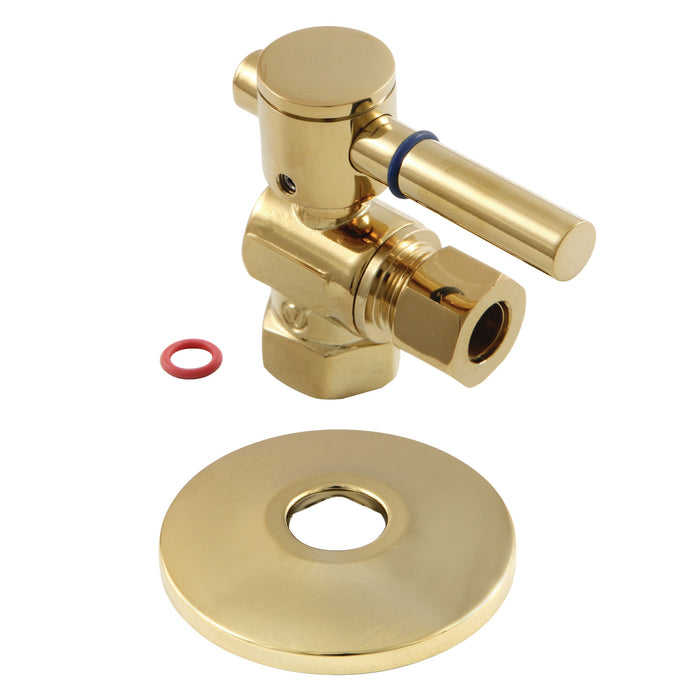 Concord CC33102DLK 3/8-Inch FIP x 3/8-Inch OD Comp Quarter-Turn Angle Stop Valve with Flange, Polished Brass