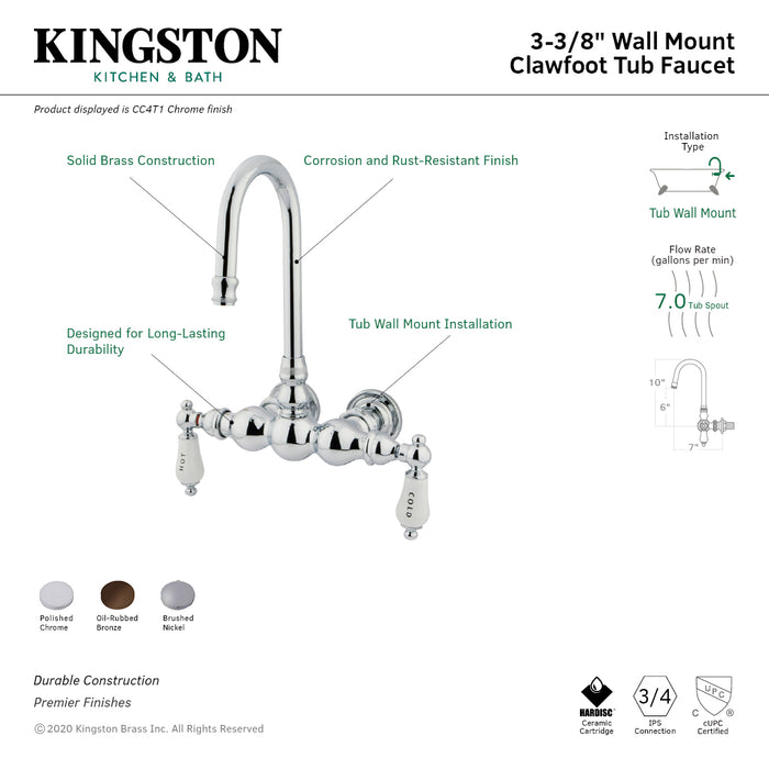 Vintage CC3T8 Two-Handle 2-Hole Tub Wall Mount Clawfoot Tub Faucet, Brushed Nickel