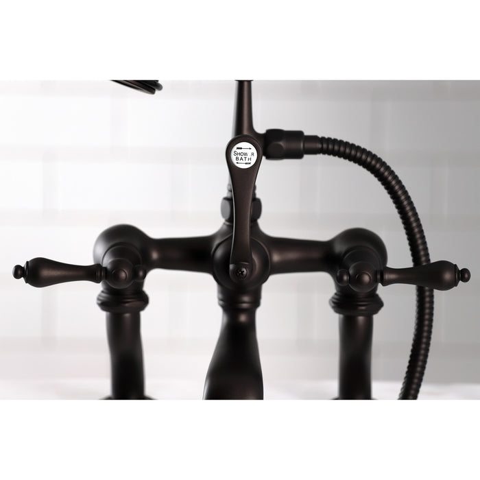 Kingston Heirloom CC409T5 - Vintage Three-Handle 2-Hole Deck-Mount Clawfoot Tub Faucet with Hand Shower, Oil Rubbed Bronze
