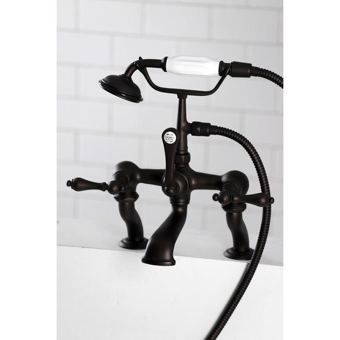 Kingston Heirloom CC409T5 - Vintage Three-Handle 2-Hole Deck-Mount Clawfoot Tub Faucet with Hand Shower, Oil Rubbed Bronze