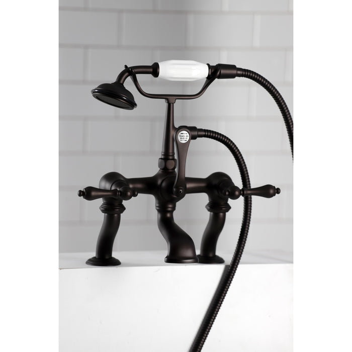 Kingston Heirloom CC409T5 - Vintage Three-Handle 2-Hole Deck-Mount Clawfoot Tub Faucet with Hand Shower, Oil Rubbed Bronze